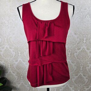 Talbots Sz Petite Small Dark Red Sleeveless Top Tiered Ruffle Front Scoop Neck
